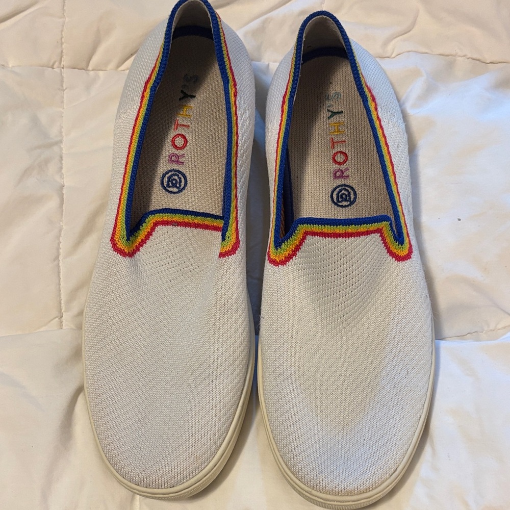 Rothy's White Slip-Ons with Colorful Trim